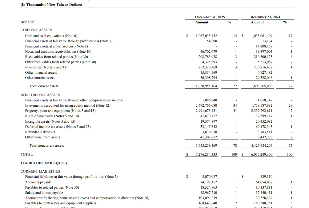Formatted TSMC balance sheet