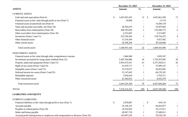Formatted TSMC balance sheet